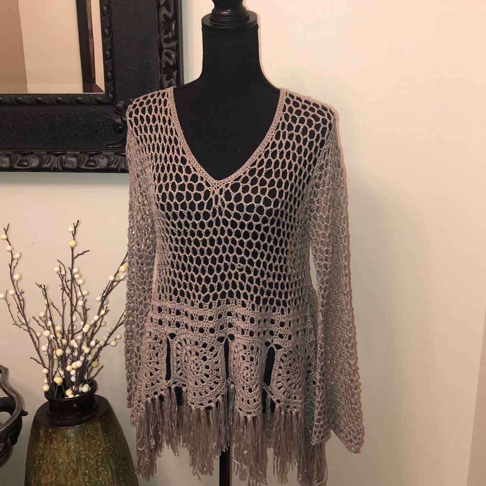 Blu Pepper Tan Crochet Sweater